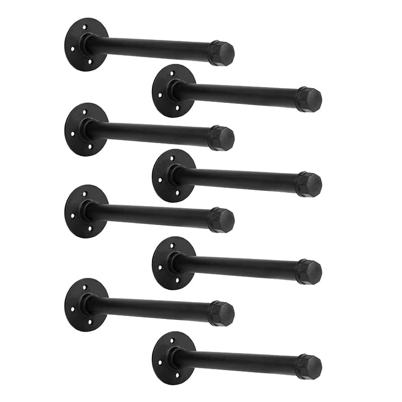 Industrial Black Iron Pipe Shelf Brackets Wall Mount DIY Shelving Brackets Pipe Decor Wall Rustic Garment Rack Hardware Included, 8 Inch Set of 8