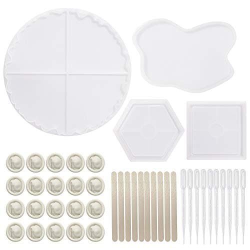 4 Pack Agate Resin Coaster Molds,Silicone Molds for Resin Coasters,Square Round Hexagon Irregular Coaster Resin Molds for Home Decoration, Candle Holders