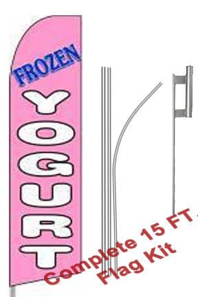 NEOPlex - "Frozen Yogurt (Extra Wide)" Complete Flag Kit - Includes 12' Swooper Feather Business Flag with 15-Foot Anodized Aluminum Flagpole and Ground Spike