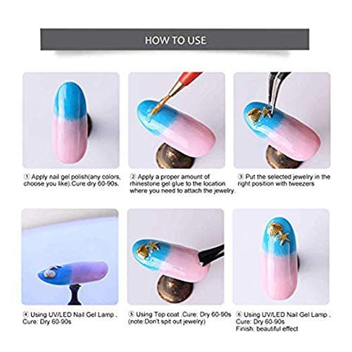 3D Nails Art Metal Charms Studs Jewels Decals Decorations Accessories 800+Pieces Gold Nail Micro Caviar Beads Star Moon Rivet Design Supplies with Tweezers Nail Tools