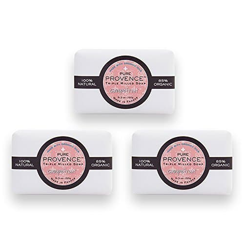 Pure Provence Certified Organic Soap, Grapefruit, Organic Shea Butter, 100% Vegetable Based Triple Milled Full-Size Bar, Revitalizing, Made in France, Chemical Free 3 x 5.3 oz (150g), Value Pack