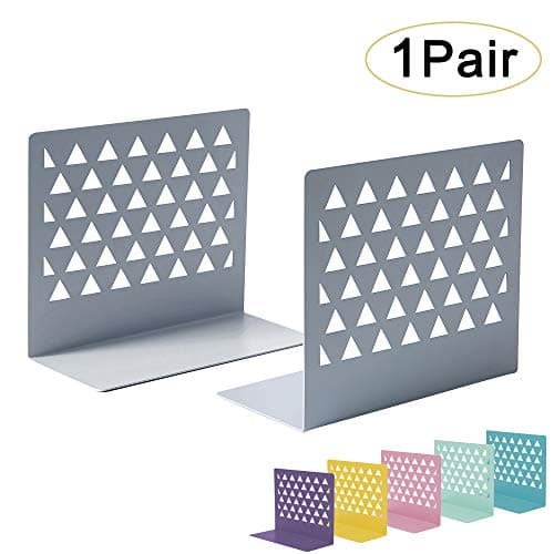 Spyhome 1 Pair Grey Metal Hollow Book Ends Bookends Stand Supports Book Rack for Decor Decorative Bedroom Library Office School Supplies