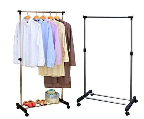 HARIVAR MART Stainless Steel Portable Pole Telescoplc Clothes, Foldable Single Clothes and Garment Hanging, Laundry Drying Stand with Wheels for Indoor and Outdoor (SINGLE POLE RACK)