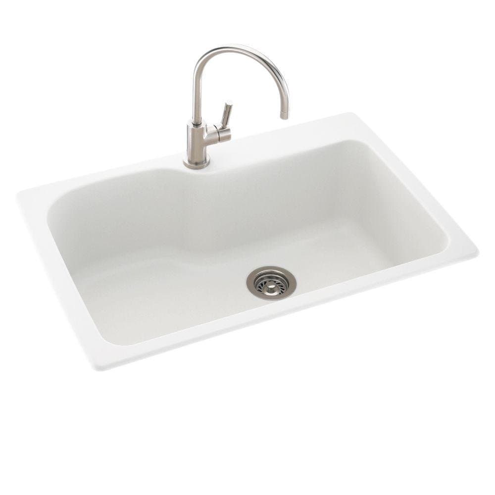 Swanstone KS03322SB.010 Solid Surface 1-Hole Drop in Single-Bowl Kitchen Sink, 33-in L X 22-in H X 10-in H, White