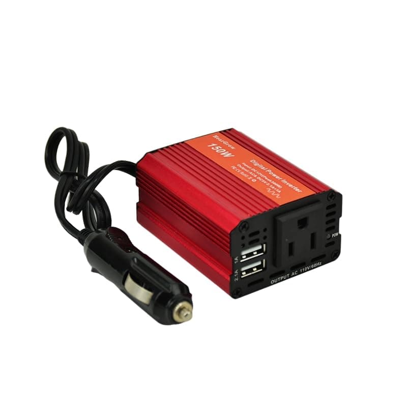 HearGrow 150W Car Power Inverter, 12V DC to 110V AC Converter Outlet with Silent Cooling Fan, 3.1A Dual USB Ports Car Charger for Laptop, Tablet, Phone - Red Road Trip Essentials