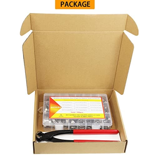 AKIHISA 180 PCS Single Ear Hose Clamps, 12 Sizes 5.3-33.1mm Crimp Hose Clamps with Ear Clamps Pincer, 304 Stainless Steel Crimp Pinch Fitting Tools Kit
