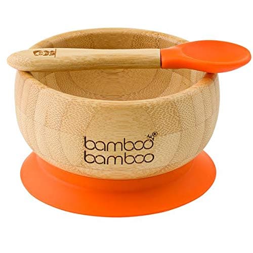 bamboo bamboo ® Suction Bowl for Baby – Bamboo Baby Bowl and Spoon Set with Removable Silicone Suction Cup for Kids | 11.8oz | Non-Toxic | Cool to The Touch | Ideal for Baby-Led Weaning (Orange)