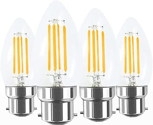4W B22 Bayonet LED Filament Candle Light Bulb,2700K Warm White 400LM,C35 Shape Bullet Top,40W Incandescent Equivalent,Non-dimmable,4 Pack