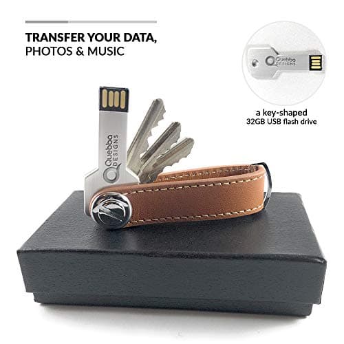 Premium Leather Key Organizer Keychain with 32GB USB Flash Drive - Stylish, Smart, Secure, holds up to 10 Keys, Practical Leather Key Holder for Women and Men
