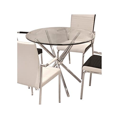 Wayfair BasicsRound Dining Table - Glass Top and Silver Metal Base - With Feet and Collapsible frame - Has Folding Mechanism
