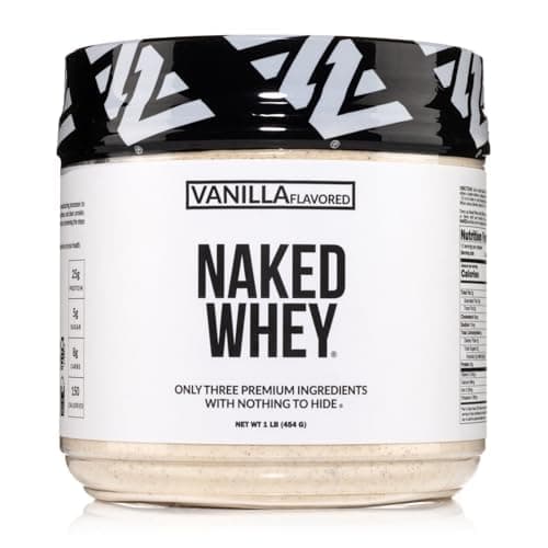 NAKED Vanilla Whey Protein 1Lb, Only 3 Ingredients, All Natural Grass Fed Whey Protein Powder + Vanilla + Coconut Sugar - NSF Certified, GMO-Free, Soy Free, Gluten Free. Aid Muscle Growth, 12 Servings