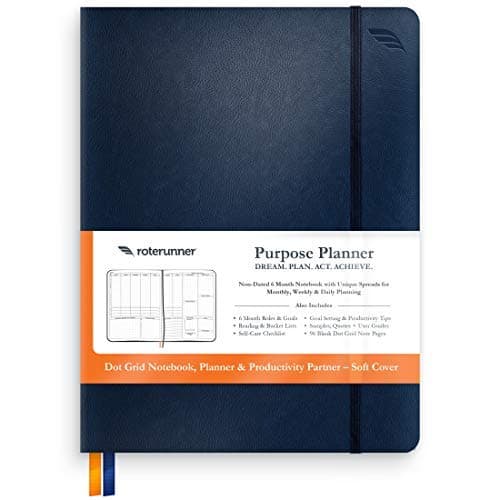 Purpose Planner by Roterunner Non-Dated Life Organizer, Notebook, Coach - Gain Clarity, Prioritize Effectively, Boost Productivity, Live Your Best Life - Soft Cover Journal 7.75" x 9.75" (Blue)