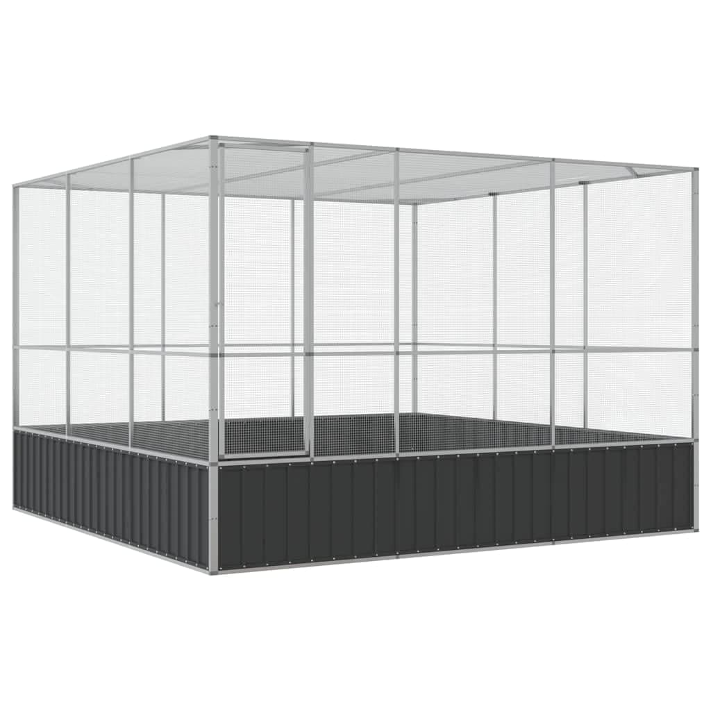 ** vidaXL Aviary Silver 122.4"x120.9"x83.5" - Galvanized Steel Bird Cage with Lockable Door and Steel Mesh Grids for Outdoor and Indoor Use