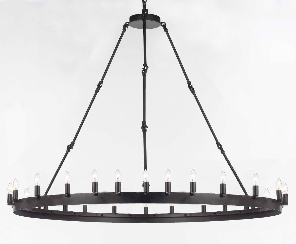 Wrought Iron Vintage Barn Metal Castile One Tier Chandelier Industrial Loft Rustic Lighting W 63” H 49”