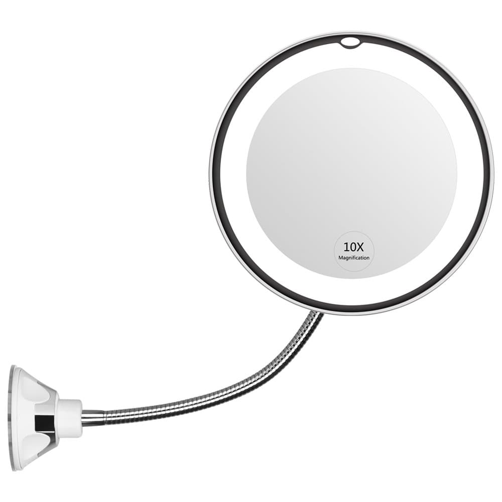 KEDSUM Flexible Gooseneck 6. 8" 10x Magnifying LED Lighted Makeup Mirror, Bathroom Vanity Mirror with Strong Suction Cup, 360 Degree Swivel, Daylight, Battery Operated, Cordless & Compact Travel Mirror