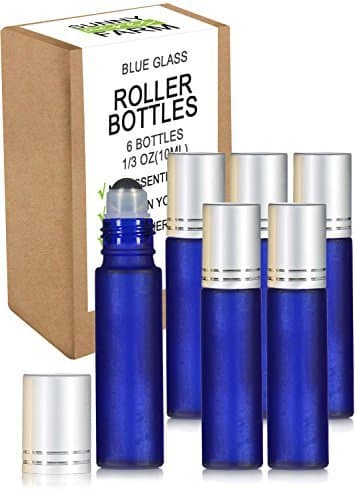 Essential Oils Roller Bottles with Recipe eBook Frosted Cobalt Blue Glass Roll On Bottles for Perfume,Wax,Lip Balm,Essential Oils,Deodorant,10ml,6 Pack (6, Frosted Cobalt blue)