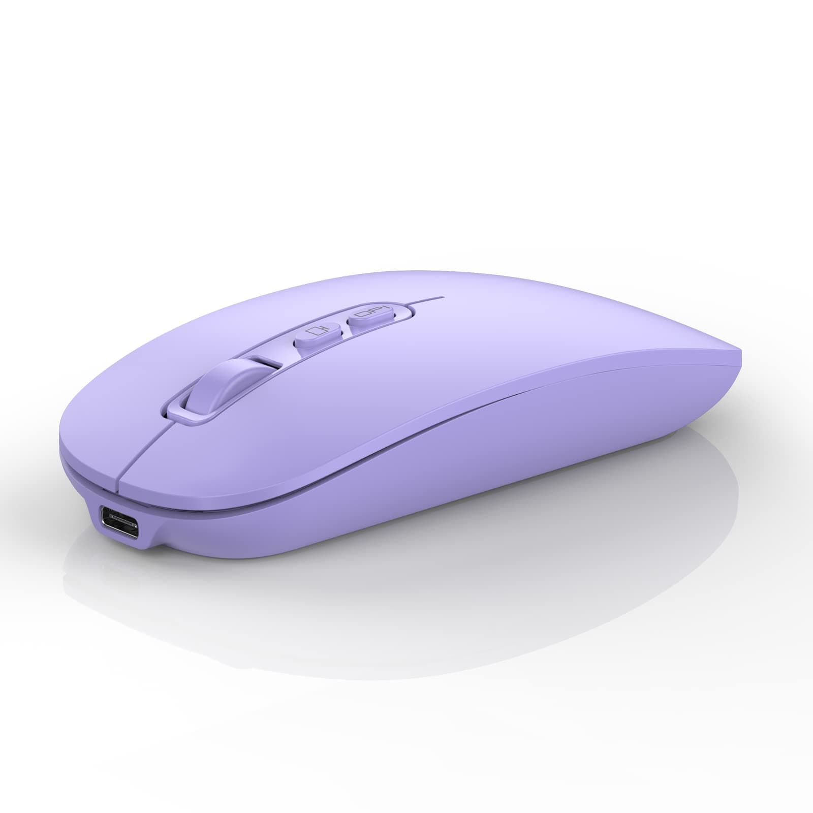 RAPIQUE Bluetooth Wireless Mouse, Rechargeable Multi-Device(Tri-Mode: BT1/BT2+2.4G) Computer Mice with USB Receiver, Slim Silent Mouse for Laptop/MacBook/Chromebook/Surface Pro/iPad Pro(Purple)