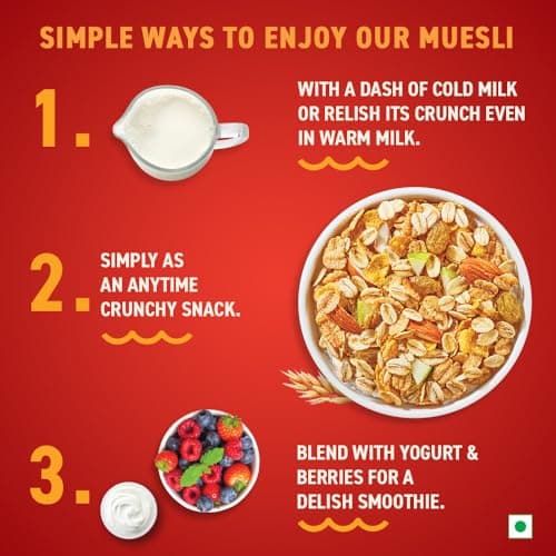 Bagrry’s Crunchy Muesli – 1kg Jar | 83% Multigrain, Brans, Almonds, Raisins & Honey | 40% Fibre Rich Oats | High Fibre and Protein Breakfast Cereal | No Added Preservatives | Non-GMO Oats | 100% Natural | Trans Fat & Cholesterol Free