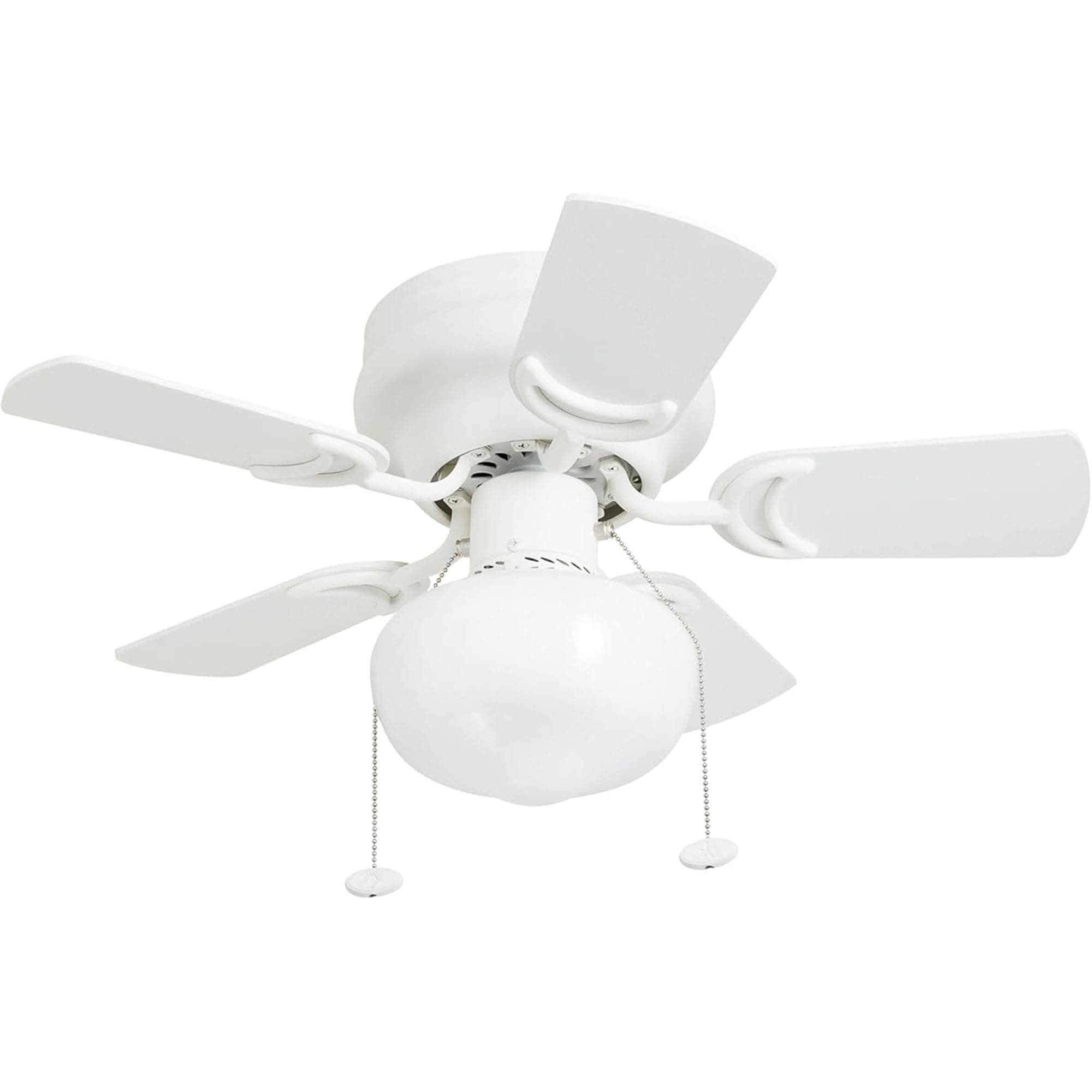 Prominence Home Hero, 28 Inch Traditional Flush Mount Indoor LED Ceiling Fan with Light, Pull Chain, Dual Finish Blades, Reversible Motor - 41530-01 (White)