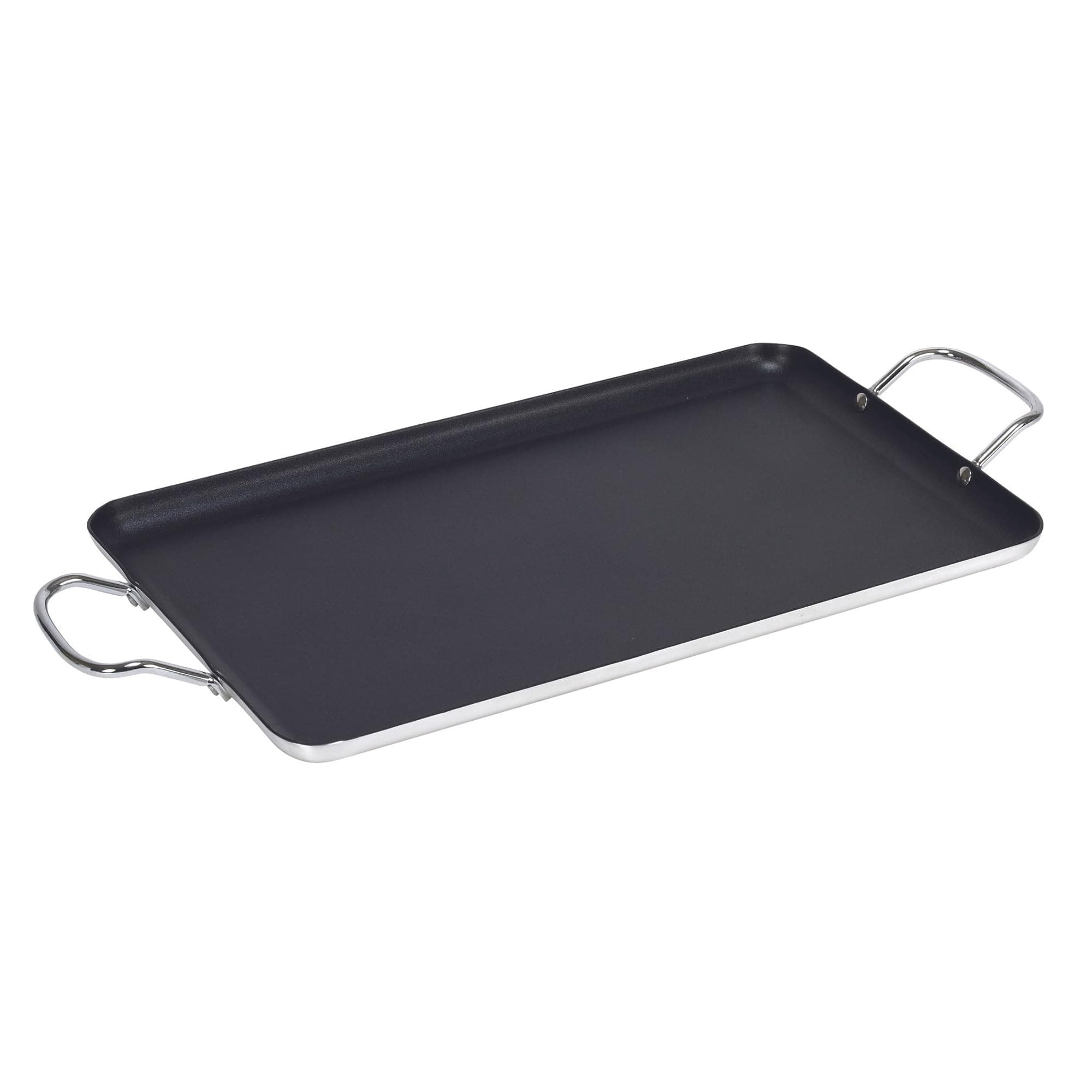 ImusaUSA Nonstick Stovetop Double Burner Griddle with Metal Handles, 17-Inch, Black