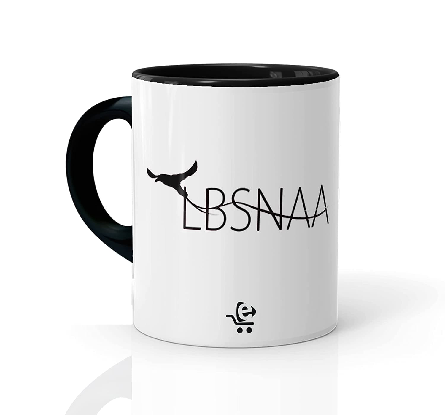 ECFAK LBSNAA Printed Black Inner Tone Ceramic Coffee Mug | Coffee Cup for IAS Aspirants | LBSNAA Cup for IAS Students