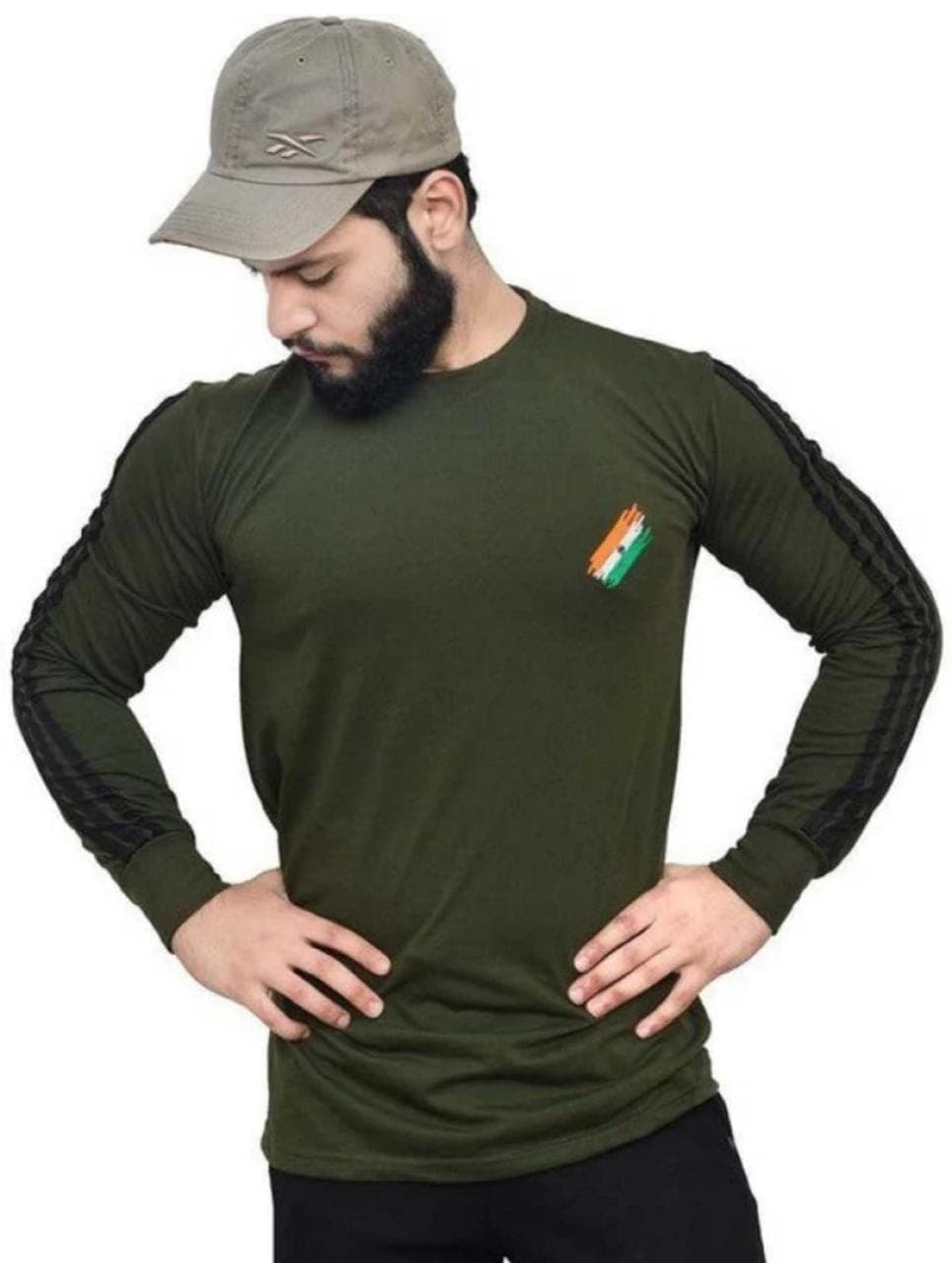 GenericMen's Regular Fit Full Sleeve Cotton t-Shirt (Army Print)
