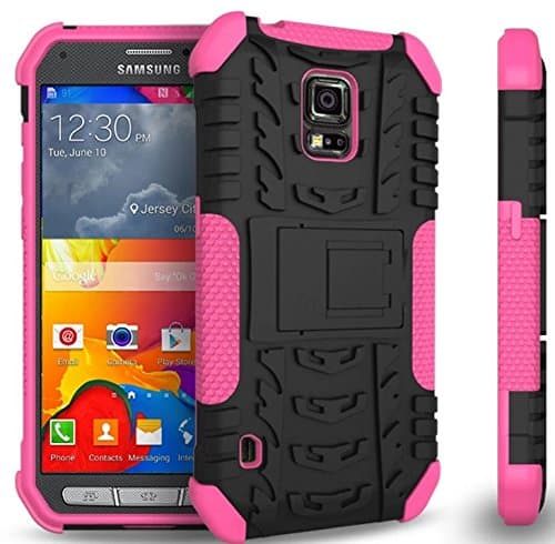 KINGCO For Samsung Galaxy s5 Armored Heavy Duty Hybrid High Impact Hard Soft Case Cover with Build in Kickstand for Men(Rose)