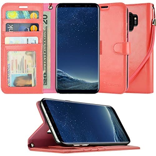 caseen S9 / S9 Plus Case, S9 / S9 Plus Wallet Case, Ottima Leather Slim Folio Wristlet w/Stand Flip Cover Folio for Samsung Galaxy S9 / Samsung Galaxy S9 Plus (Coral, Samsung Galaxy S9 Plus)