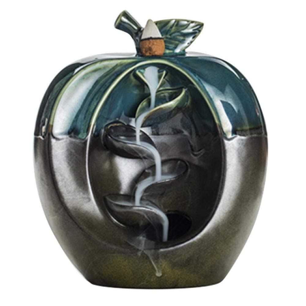 Blue Backflow Incense Burner,Apple or Pear Exquisite Handmade for Home Office Yoga Room Decor Gift with Free 10pcs Incense Cones and Gift Box (B 135x180mm)