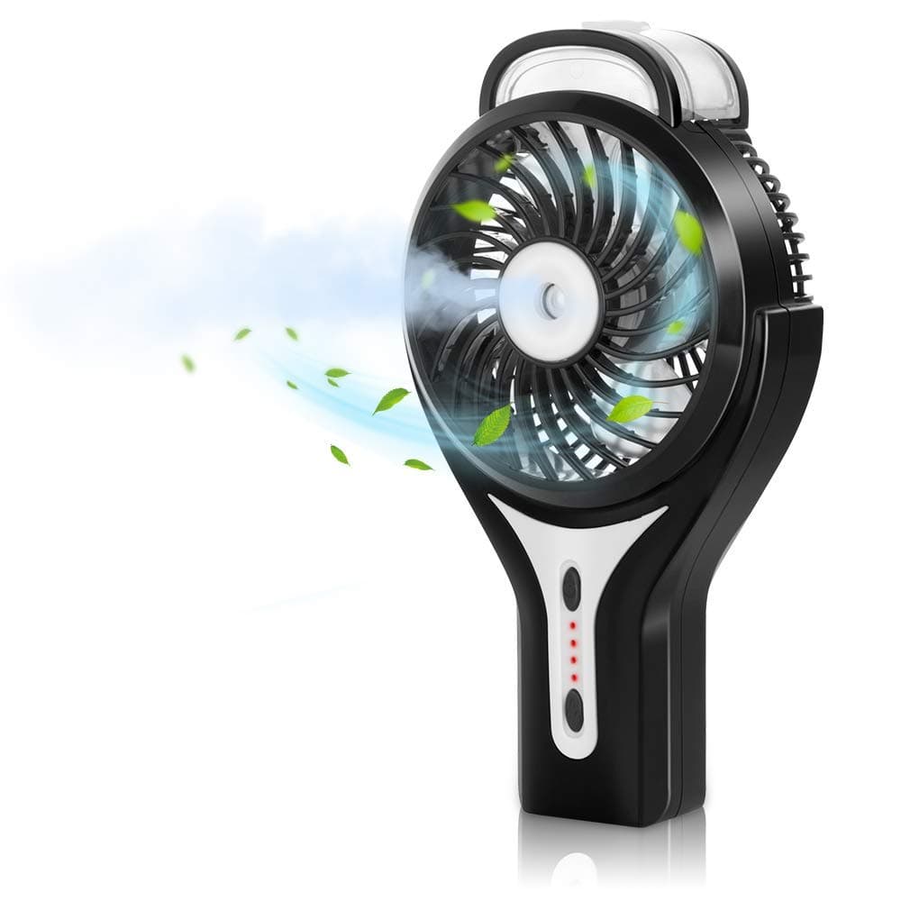 Handheld USB Misting Fan, Portable Battery Operated Rechargeable Mini Fan with Personal Cooling Humidifier & Water Spray Desk Mist Fan for Travel Outdoor and Home by Sounwill-Black