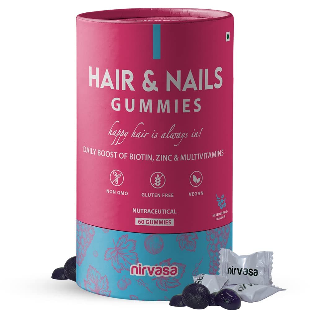 Hair & Nail Gummies with Biotin (60 Gummy) | Supports Healthy Hair, Strong Nails & Glowing Skin | Sugar-Free, Mixed Berry Flavor | Ideal Daily Supplement for Men & Women – Pack of 1