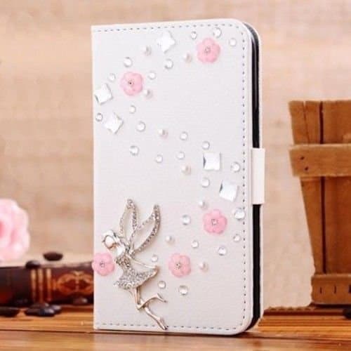 White Luxury 3D Fashion Handmade Bling Diamond PU Flip Leather Case Cover For Smart Mobile Phones 8 (Samsung Galaxy Note Edge , Angle)