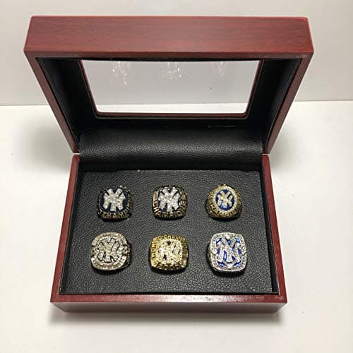 Set of 6 New York Yankees World Series Championship Replica Ring W/Box-Various Sizes Silver & Gold Color Collectible 1977, 1996, 1998, 1999, 2000, 2009