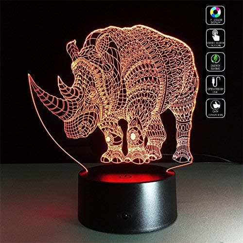TRADE3D Visual Multicolor Gradient Acrylic Animal Rhino LED Touch USB Dual Purpose Base Bedside Illumination Night Light