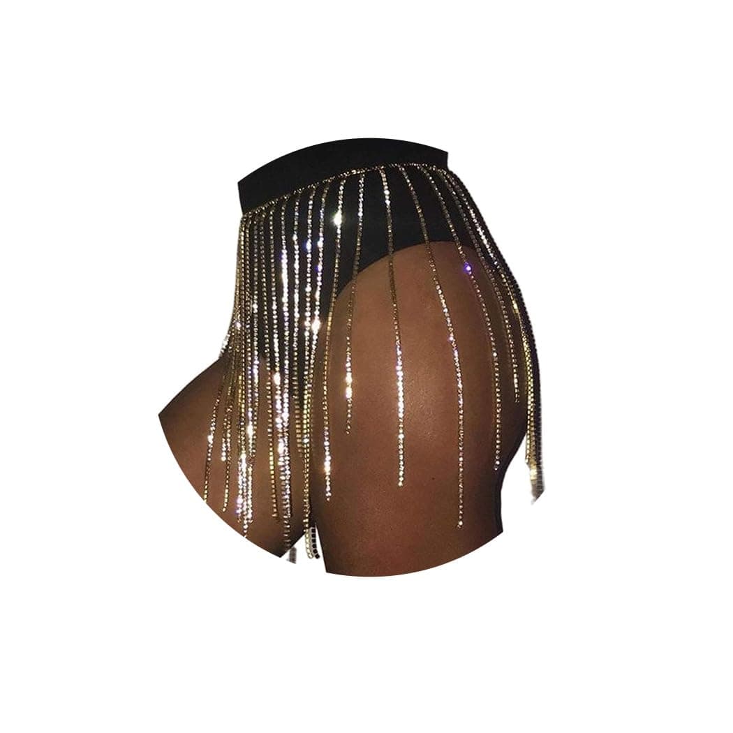 Asooll Rhinestone Waist Chains Fashion Tassel Belly Chain Summer Beach Body Accessories Jewelry for Women (Gold)