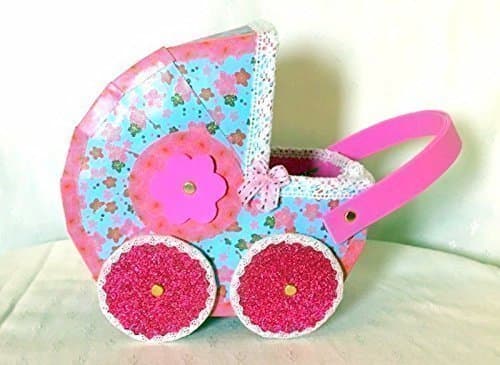 Mini pram toy cardboard hand made - gift box birth - birth box- gift of baptism - Cradle Toy - decoration - cardboard