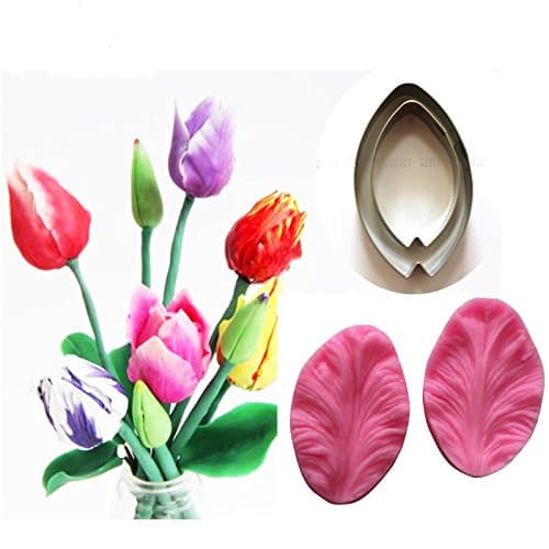 Tulips petal Veiner and cutter Silicone Flowers Sugarcraft Cake Decorating