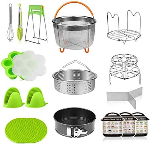 Pressure Cooker 18In 1 Accessories Set for Instant Pot Includes Vegetable Steamer Basket, Spring Form Pan, Egg Steamer Rack, Dish Clip, Steam Rack Trivet Magnetic Cheat Sheets.