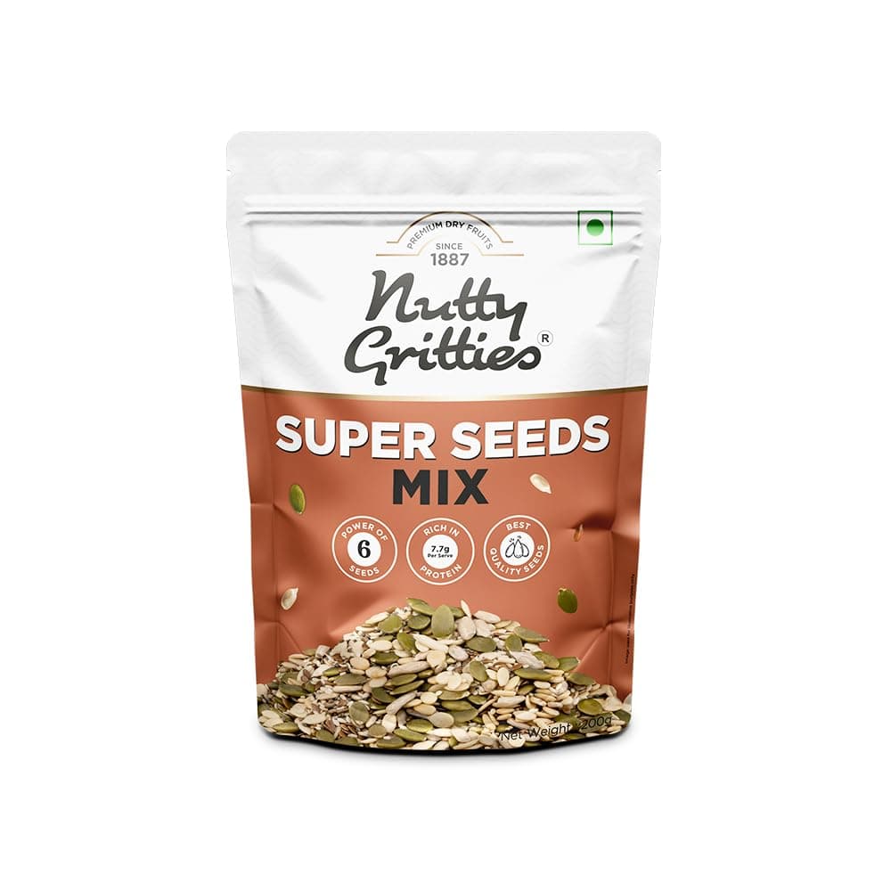 Nutty Gritties Super Seeds Mix - Roasted - Flax Chia Sesame Sunflower Watermelon Pumpkin Seeds (Pack Of 1 - 200 Grams)
