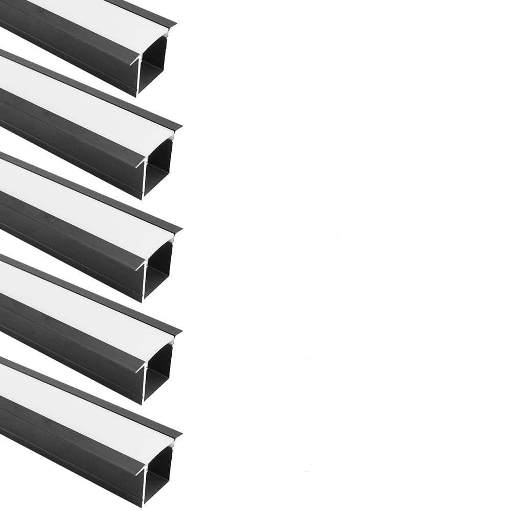 LightingWill Thicker U Shape LED Aluminum Profile 5-Pack 3.3ft/1M 36x24mm Black Track Spot Free LED channel with Frosted Diffuser End Caps Mounting Clips for 20mm Wide Cabinet Kitchen LED Strip Lights