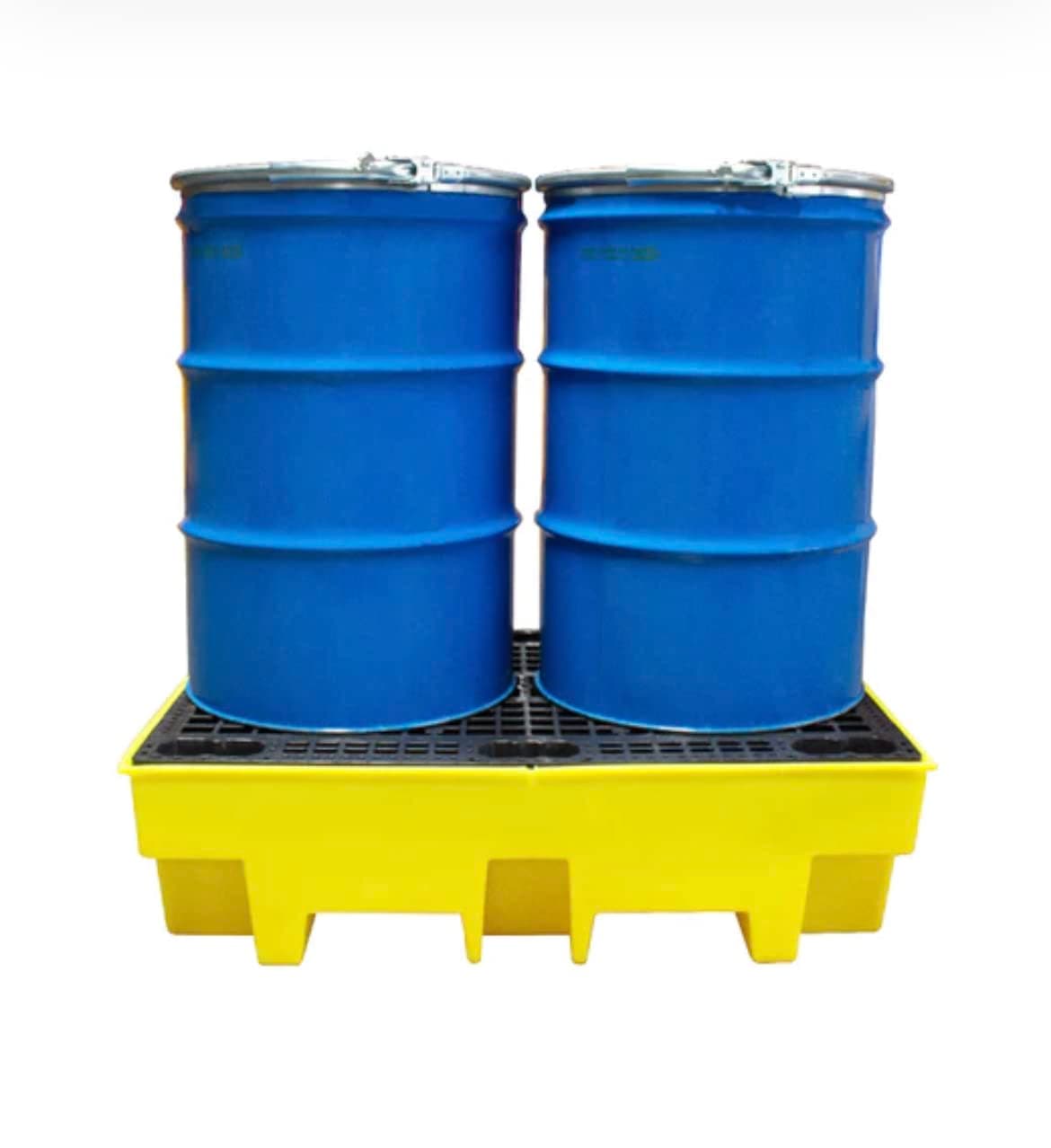 Heavy-Duty 2 Drum Spill Pallet - High-Visibility Yellow, Secure Containment for Hazardous Leaks and Spills