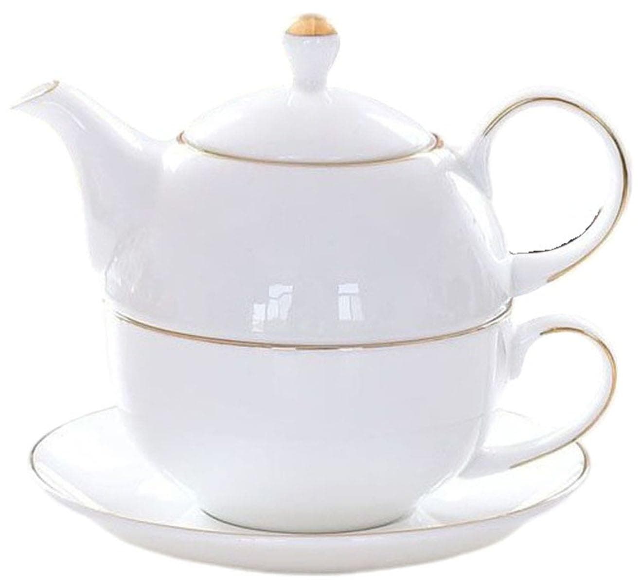 YBK Tech Ceramic Tea for One Set, 12oz Teapot and 8.2oz Cup with Saucer (White)