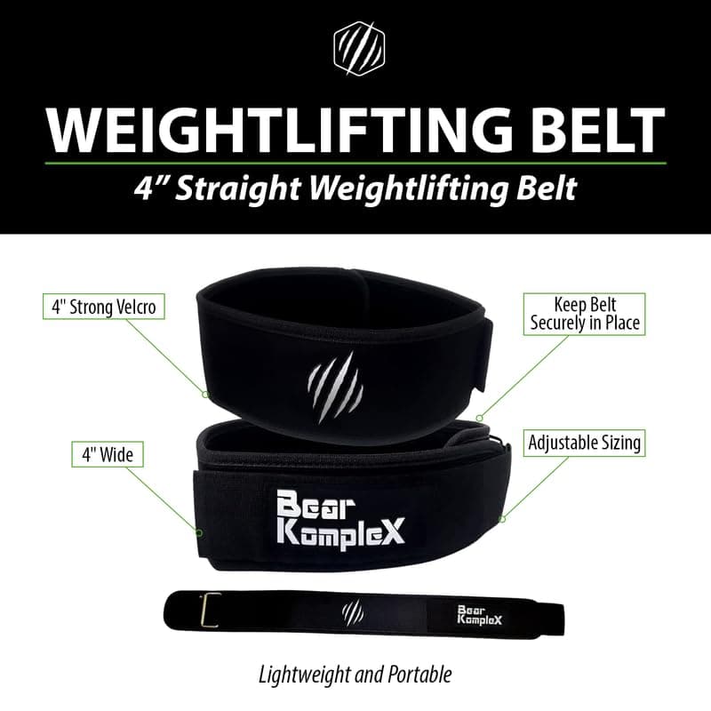 Bear KompleX 4" Straight Weightlifting Belt for at-Home Powerlifting, Squats, Weight Training and More. Low Profile with Super Firm Back for Maximum Stability & Exceptional Comfort