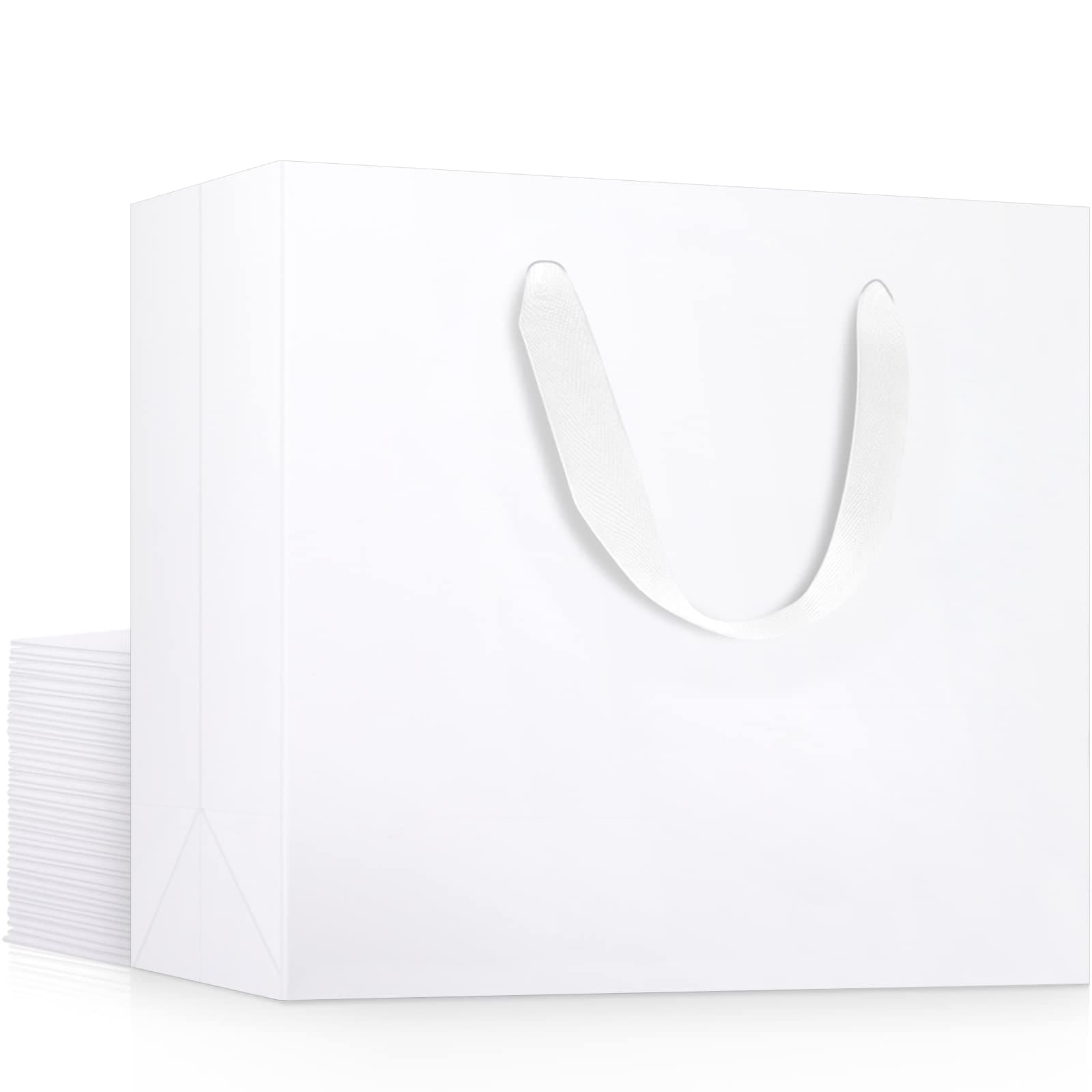 EUSOARGift Wrap Bags with Handles, 20 Pack 10.6x3.1x8.3 inches Small White Kraft Paper Bags Bulk, Heavy Duty Bags for Wedding, Grocery, Boutique, Retail, Business, Party Favors, Birthdays