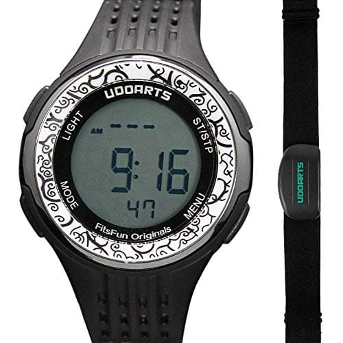 UDOARTS Heart Rate Monitor with Chest Strap 2, Pack of 5 Batteries and Screwdriver, Black/White Cloud