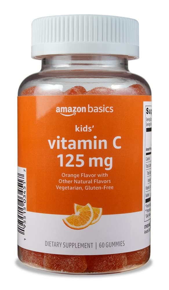 Amazon Basics Kids' Vitamin C 125mg Gummies, Orange Flavor, Soft Chew, 60 Count, Immune Health, Vegetarian, 2 Month Supply (Previously Solimo)