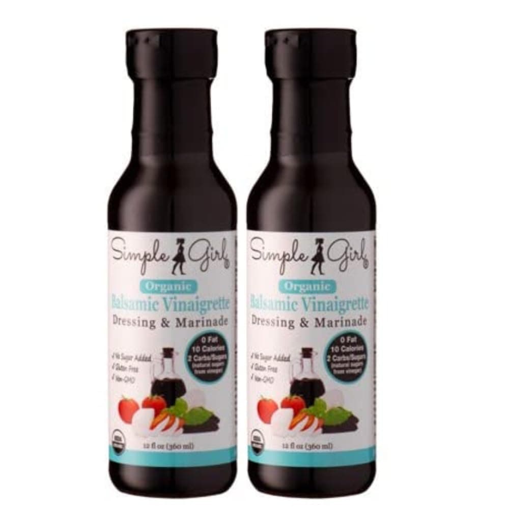 Simple Girl Organic Balsamic Vinaigrette - 12 oz each - 2 Pack - Low Sugar Salad Dressing and Marinade -Certified Organic - Gluten Free - Vegan - Low Calorie - Fat Free - NO MSG - Diet Friendly