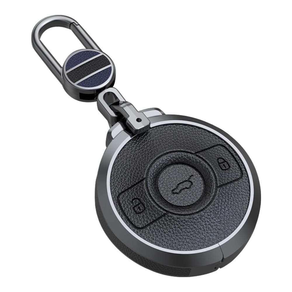 ontto 3 buttons Alloy Leather Key Fob Cover fit for Mercedes Benz SMART Fortwo 1 BRABUS 1 SMART 2022 2023 keychain accessories Remote Car Key Case shell Key Holder bag Keyring full protection Black A