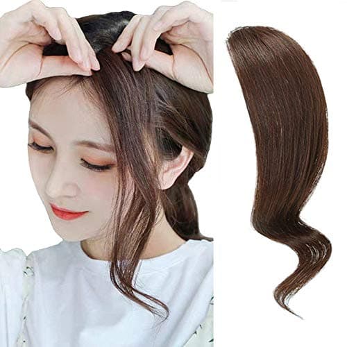 2PCS Wave Side Bangs Clip in Human Hair Bangs 12 inch Side Fringe Bangs Extensions for Women/Girls,Dark Brown Color