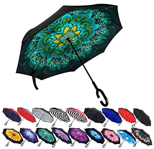 Z ZAMEKA Double Layer Inverted Umbrellas Reverse Folding Umbrella Windproof UV Protection Big Straight Umbrella Inside Out Upside Down for Car Rain Outdoor With C-Shaped Handle